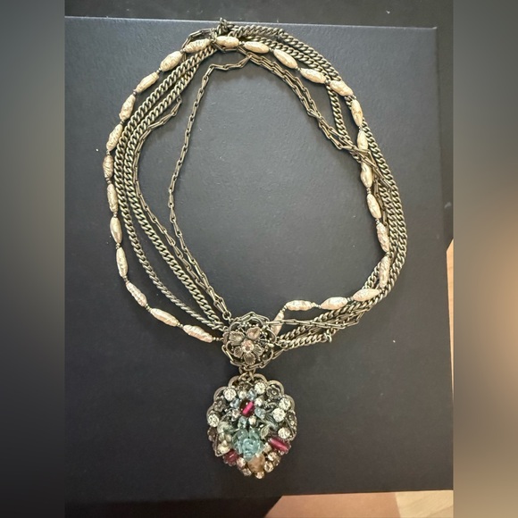 Multistrand Gold-Tone Statement Necklace with Gemstone Pendant - Picture 4 of 5